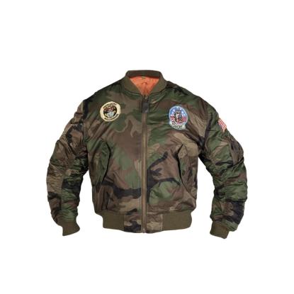 Mil-Tec MA1 pilotjakke til børn med patches, woodland camo