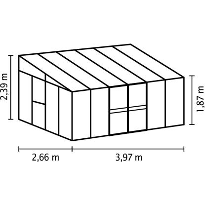 Vitavia Helena 2 10200 vægdrivhus, sort, 10,2 m², 3 mm hærdet glas + 10 mm polytag