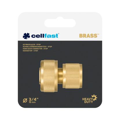 Cellfast slangekobling med stop, messing, 3/4"