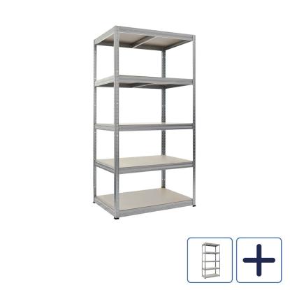 Home It stålreol med 5 træhylder, galvaniseret stål, 180 x 90