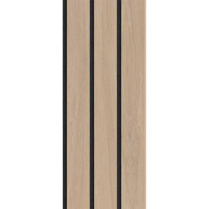 I-Wood Basic 3-lamel akustikpanel, ubehandlet natur, sort filt og lys kerne, egefiner, 16 x 300 mm 