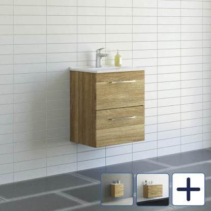 Scanbad Multo vaskeskab med Amber Mini vask, 2 skuffer, varm eg