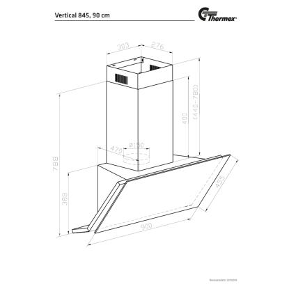 Thermex Vertical 845 væghængt emhætte, stål, 90 cm