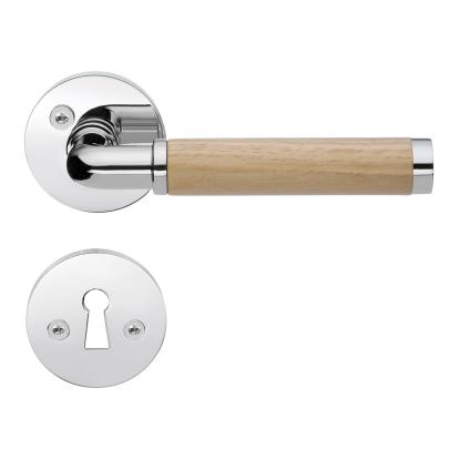 Beslagsboden Design dørgreb med roset og nøgleskilt, indendørs, 120 mm, poleret krom/eg