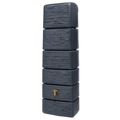4rain Slim Stone Decor regnvandstønde med hane, graphite grey - 300 liter