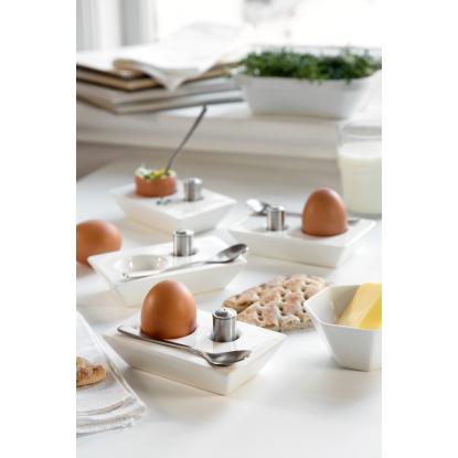 Steel-Function Intense æggebæger med ske og saltbøtte, porcelæn/rustfrit stål, 4 sæt