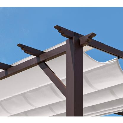 Paragon Outdoor Florenz 1116 pergola, aluminium, mørkt trælook, hvidt tekstil, 236 x 505 x 350 cm