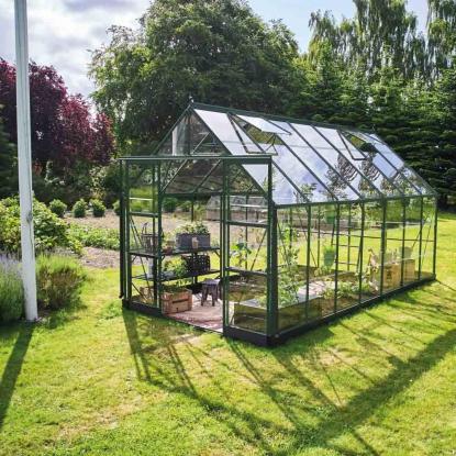 Halls Icon 8 drivhus 11,2 m², grøn, 3 mm glas