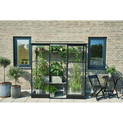 Halls Qube Lean-to 26 drivhus 1,2 m², sort, 3 mm hærdet glas