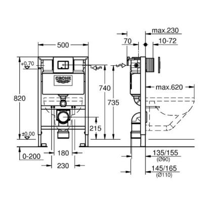 GROHE Rapid SL cisterne med Skate Cosmopolitan trykplade,  82 cm, krom