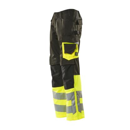 MASCOT SAFE SUPREME Leeds arbejdsbukser med knælommer, sort/hi-vis gul
