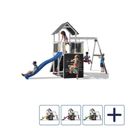 Fungoo Carol3 legetårn med klatrevæg, gynge og rutsjebane, grå/hvid