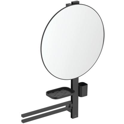 Ideal Standard Alu+ spejl med hylde, mat sort, Ø50,8 cm