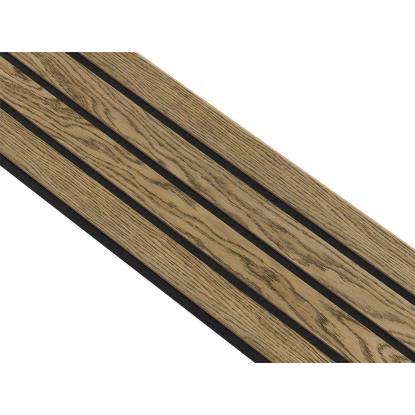I-Wood Basic 4-lamel akustikpanel, mørkebrun olieret, sort filt og lys kerne, egefiner, 16 x 300 mm 