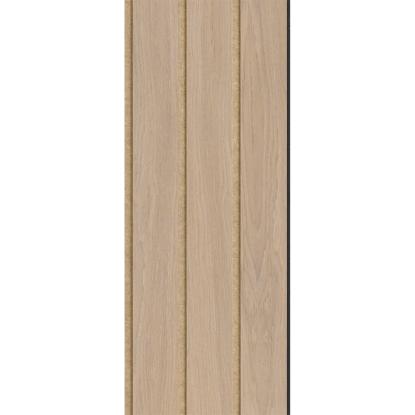 I-Wood Basic 3-lamel akustikpanel, ubehandlet natur, brun filt og sort kerne, egefiner, 17 x 300 mm 
