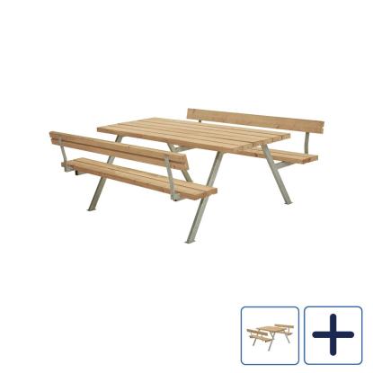 PLUS Alpha bord/bænkesæt med 2 ryglæn, ThermoWood®, gyldenbrun/fyr