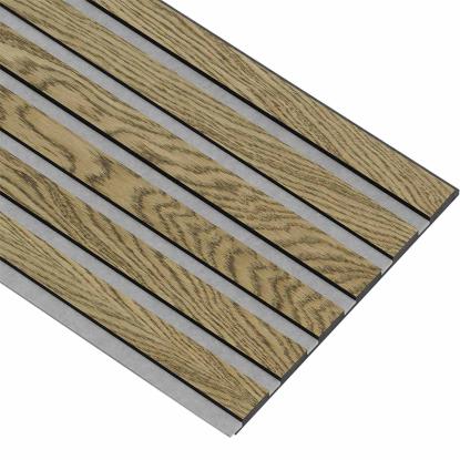 I-Wood Medio+ Original akustikpanel, mørkebrun olieret, grå filt og sort kerne, egefiner, 17 x 300 mm