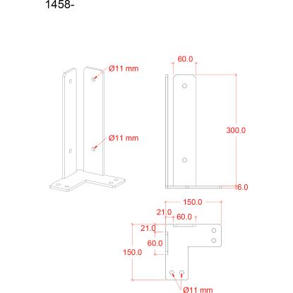 PLUS hjørne stolpefod til fundament, sort/stål, 30 cm - til 9 x 9 cm stolper