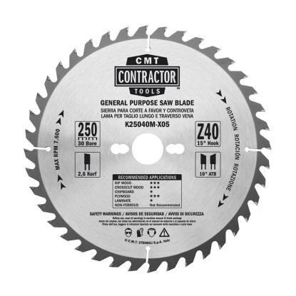 CMT rundsavsklinge til træ, Z40 W, Ø250 x 2,6 x 30 mm - 5 stk.
