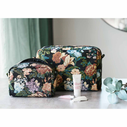 Zoe toilettaske, sort blomstret - 2 stk.
