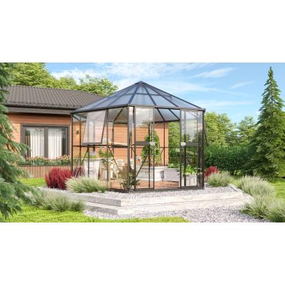 Vitavia Hera 2 9000 drivhus, sort, 9 m², 3mm hærdet glas + 6 mm polytag, inkl. sokkel