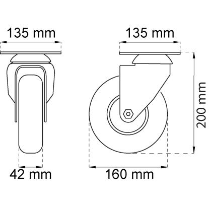 Habo 5816 containerhjul med plade, Ø160 mm