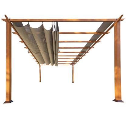 Paragon Outdoor Florenz 1116 pergola, aluminium, lyst trælook, brunt tekstil, 236 x 505 x 350 cm