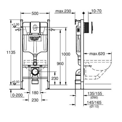 GROHE Rapid SL cisterne med Skate Air trykplade, 113 cm, hvid