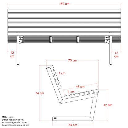 PLUS Siesta Living sofa/bænk, gyldenbrun/fyr, 150 cm