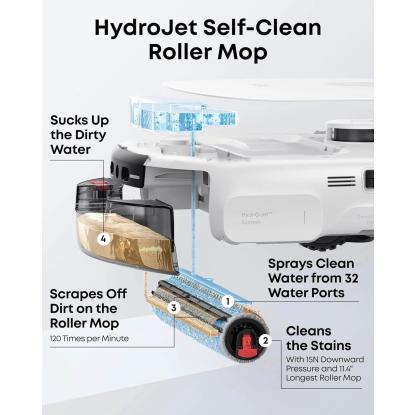 eufy E25 Omni HydroJet robotstøvsuger og gulvvasker med alt-i-en dockingstation, hvid
