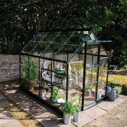 Halls Icon 6 drivhus 4,9 m², grøn, 3 mm glas