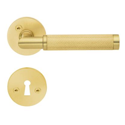 Beslagsboden Design dørgreb med roset, nøgleskilt og riflet greb, indendørs, 120 mm, børstet messing