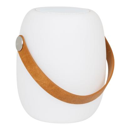 Lampe med læder strop, genopladelig, bluetooth højtaler, hvid