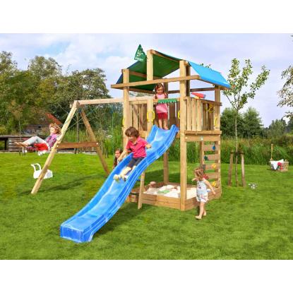 Jungle Gym Fort 2.1 legetårn med Swing Module og blå rutsjebane