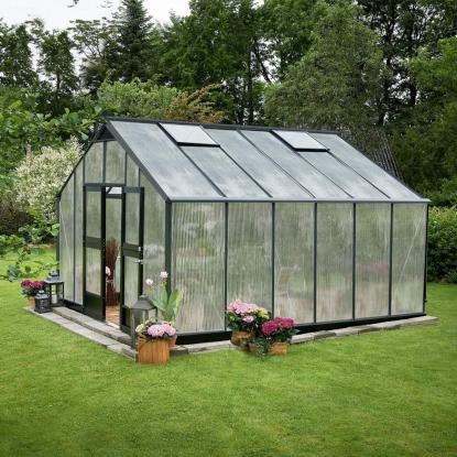 Juliana Gartner drivhus 16,2 m², antracit/sort, 10 mm poly