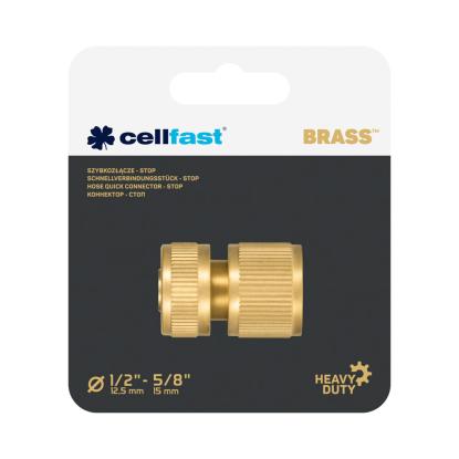 Cellfast slangekobling med stop, messing, 1/2"-5/8"
