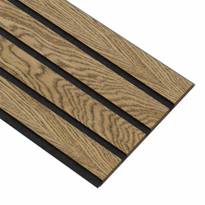 I-Wood Medio+ 4-lamel akustikpanel, mørkebrun olieret, sort filt og sort kerne, egefiner, 17 x 300 mm