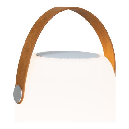 Lampe med læder strop, genopladelig, bluetooth højtaler, hvid