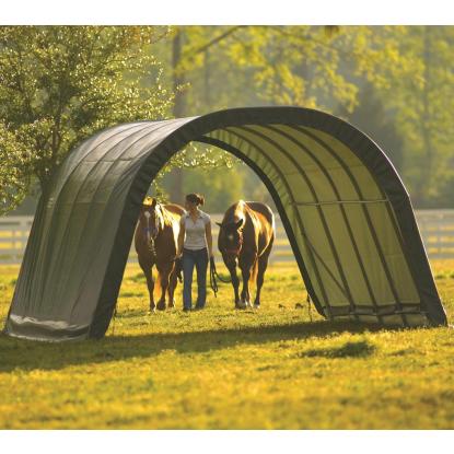 ShelterLogic Run-in-Shed græsningstelt, polyethylen/stål, grøn - 22,57 m²