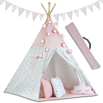 Tipi Wigwam telt med lys og guirlander, pink