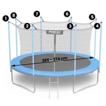 Neo sport sikkerhedsnet til trampolin med 6 stolper, inderside , Ø374 cm