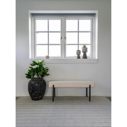 Bænk i bouclé, hvid med sorte ben, 100x36x42,5 cm