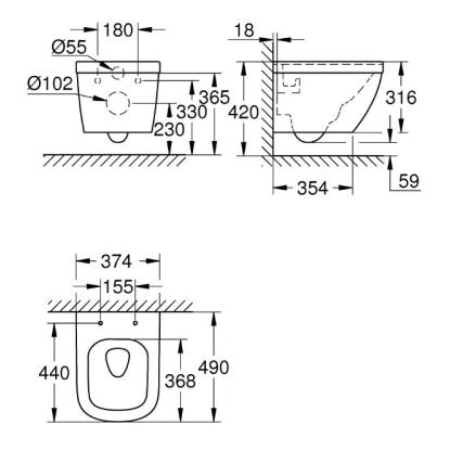 GROHE Euro ceramic compact væghængt toilet, hvid