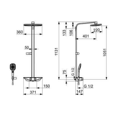 Oras 7590-11 Esteta brusesystem med termostat, håndbruser og 360 x 220 mm hovedbruser, krom