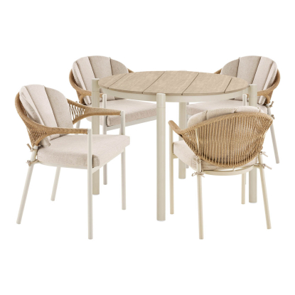 Abela havemøbelsæt med 4 stole, sand/natur, Ø90 cm