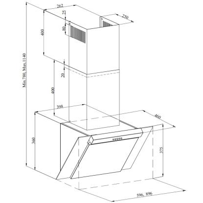 Silverline SL3283 Mensa væghængt emhætte, rustfri/sort, 60/90 cm