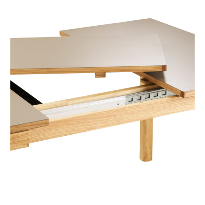 Bowen spisebord med to tillægsplader, eg/egefiner, mørk sand, 100 x 220-320 cm