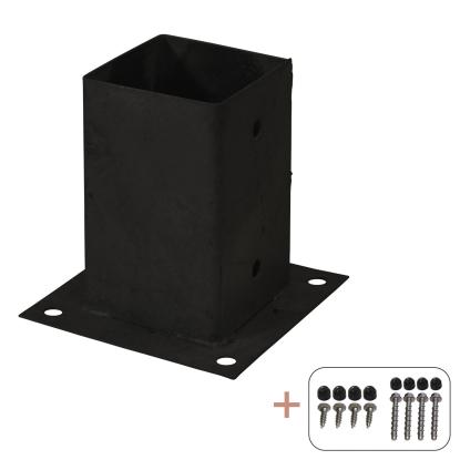 PLUS Cubic stolpefod til fundament inkl. skruer, sort/stål, 15 cm - til 9 x 9 cm stolper