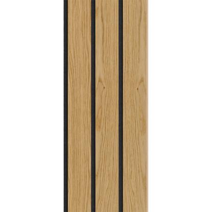 I-Wood Medio+ 3-lamel akustikpanel, klar olieret, sort filt og lys kerne, egefiner, 16 x 300 mm