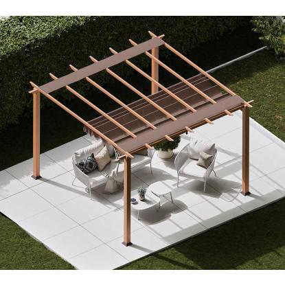 Paragon Outdoor Florida 1111 pergola, aluminium, lyst trælook, brunt tekstil, 235 x 350 x 350 cm
